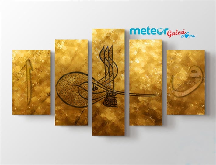 Elif ve Vav Temalı Tuğra Altın Kanvas Tablo