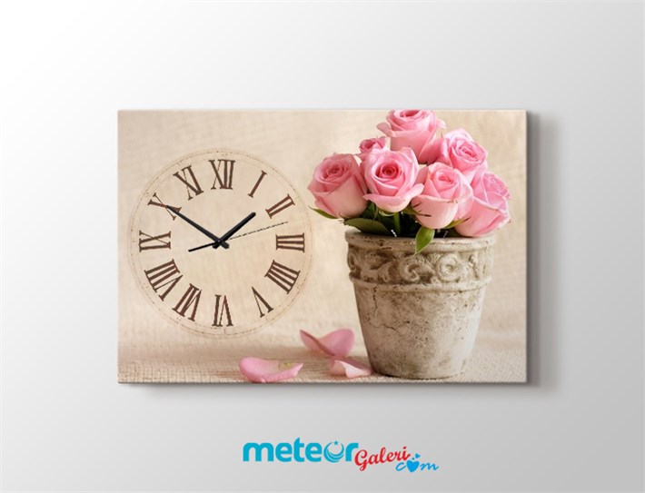 Roma Vazo Pembe Güllü Çiçekli Kanvas Tablo