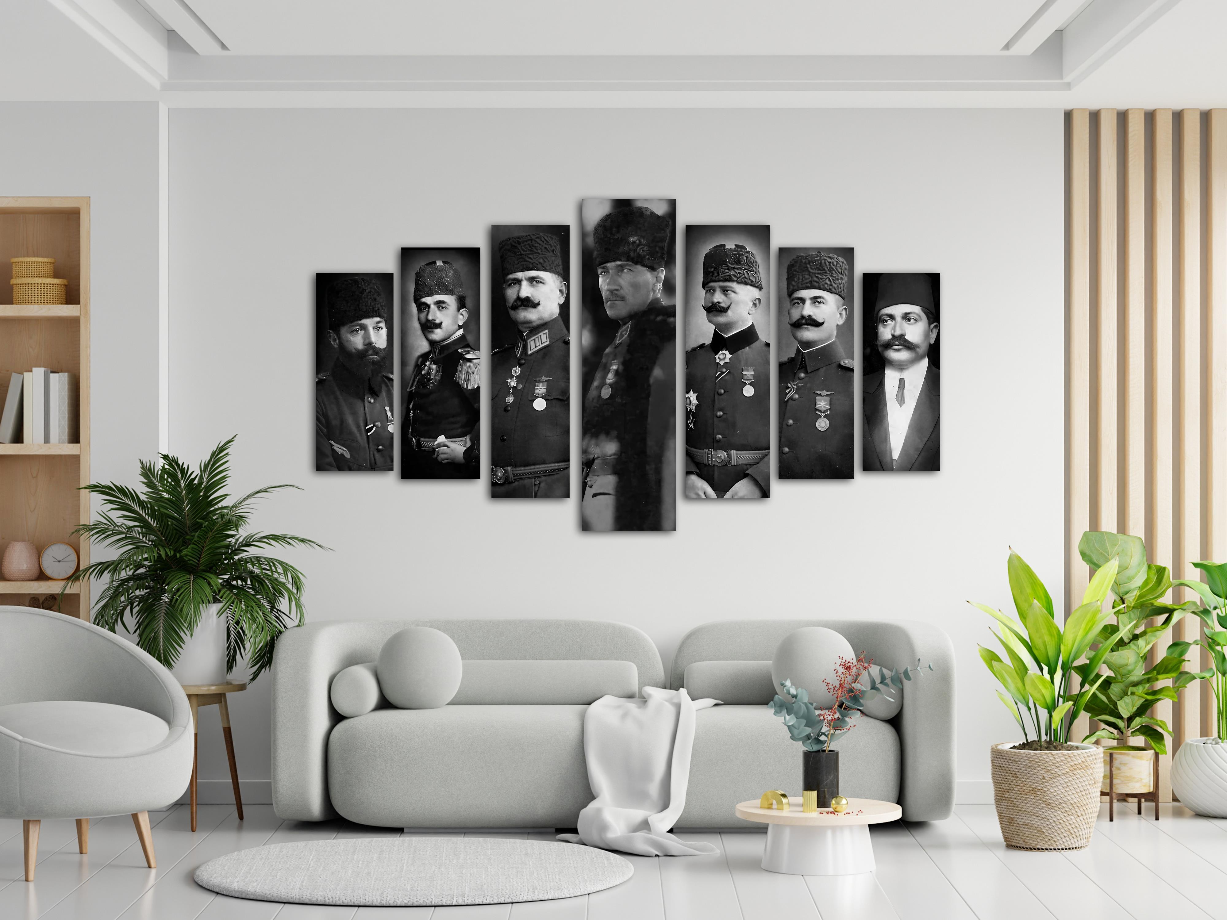 7 Parçalı Kanvas Tablo – Tarihi Liderler & Mustafa Kemal Atatürk Portre Serisi