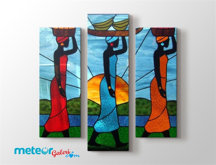 Afrika Leydileri Colorful 3'lü Kanvas Tablo
