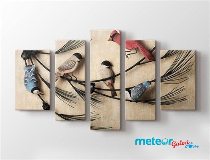Dallarda Cıvıldayan Renkli Kuşlar Kanvas Tablo