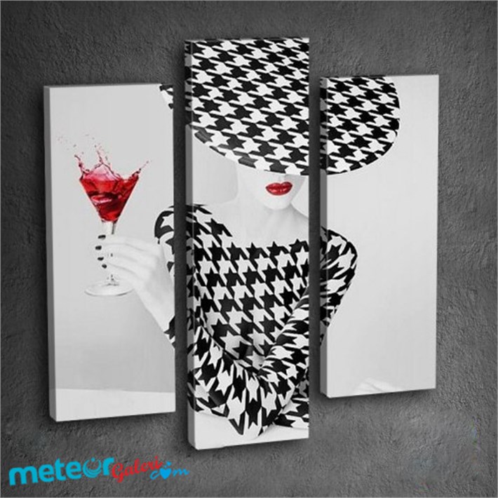 Kaz Ayağı Modelli Şapkalı Kız 3 Parça Kanvas Tablo