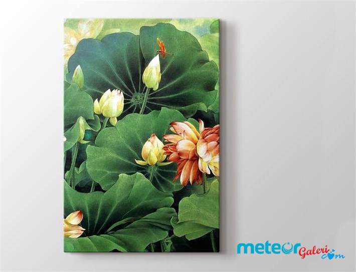 Yeşil Yaprak Açan Çiçekler Kanvas Tablo