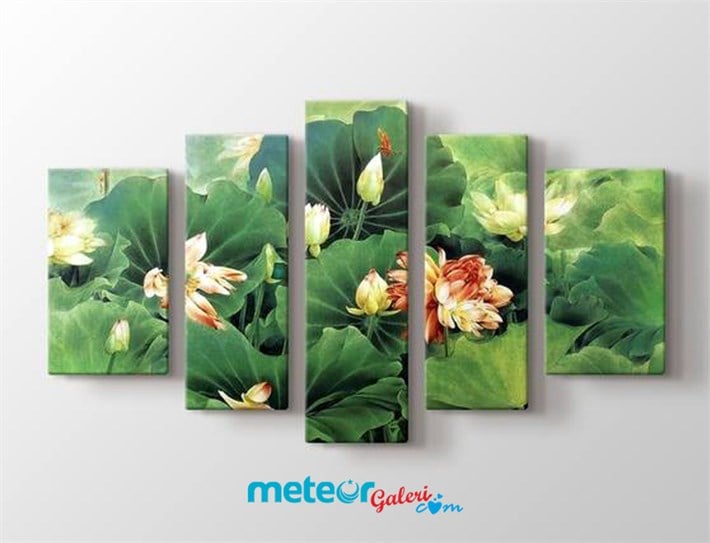 Yeşil Yaprak Açan Çiçekler Kanvas Tablo