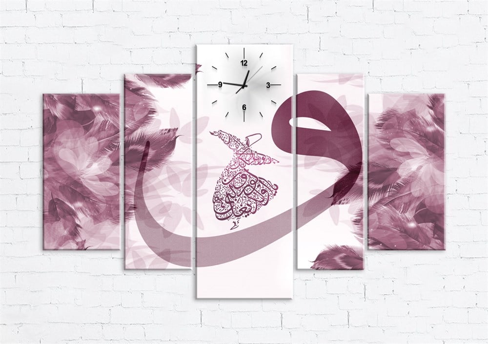 Açık Pembe Vav Semazen Dini Saatli Kanvas Tablo