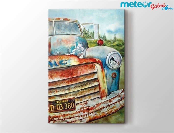 Eskitme ve Pas Görünümlü Araba Kanvas Tablo