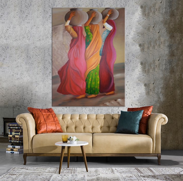 Afrikalı 3 Kadın Renkli Tek Parça Kanvas Tablo