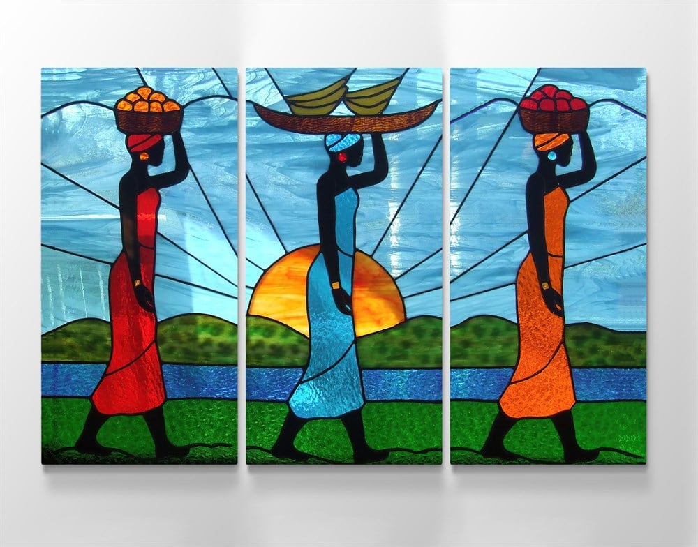 Afrikalı Kadın Temalı Siyahi Kızlar 3 Parçalı Kanvas Tablo