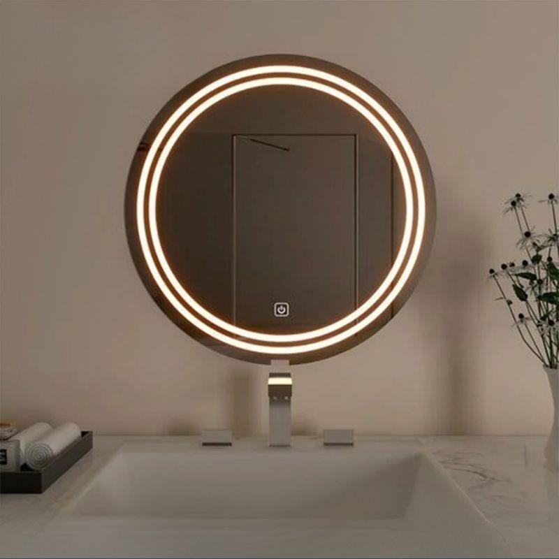 Akıllı Yuvarlak Dokunmatik LED Ayna, Aydınlatmalı Duvara Monte Banyo Aynası, Buğu Önleyici (İsteğe Bağlı/İhtiyaç Halinde) ve Dimmer Dokunmatik Anahtarlı Ayna, Su Geçirmez Yuvarlak Aydınlatmalı Makyaj Aynası