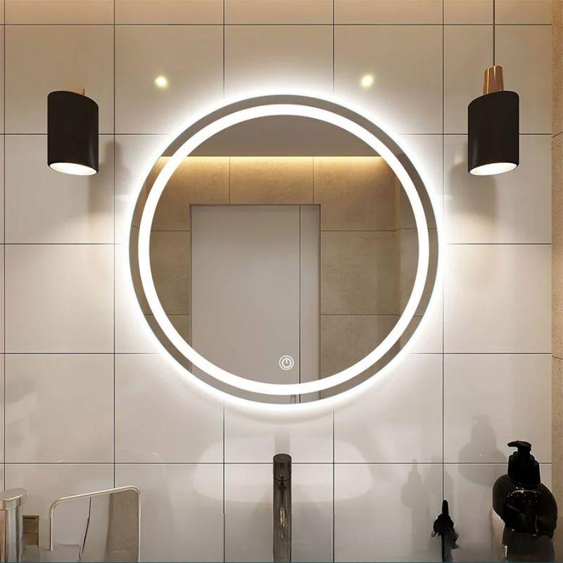 Akıllı Yuvarlak Dokunmatik LED Ayna, Aydınlatmalı Duvara Monte Banyo Aynası, Buğu Önleyici (İsteğe Bağlı/İhtiyaç Halinde) ve Dimmer Dokunmatik Anahtarlı Ayna, Su Geçirmez Yuvarlak Aydınlatmalı Makyaj Aynası