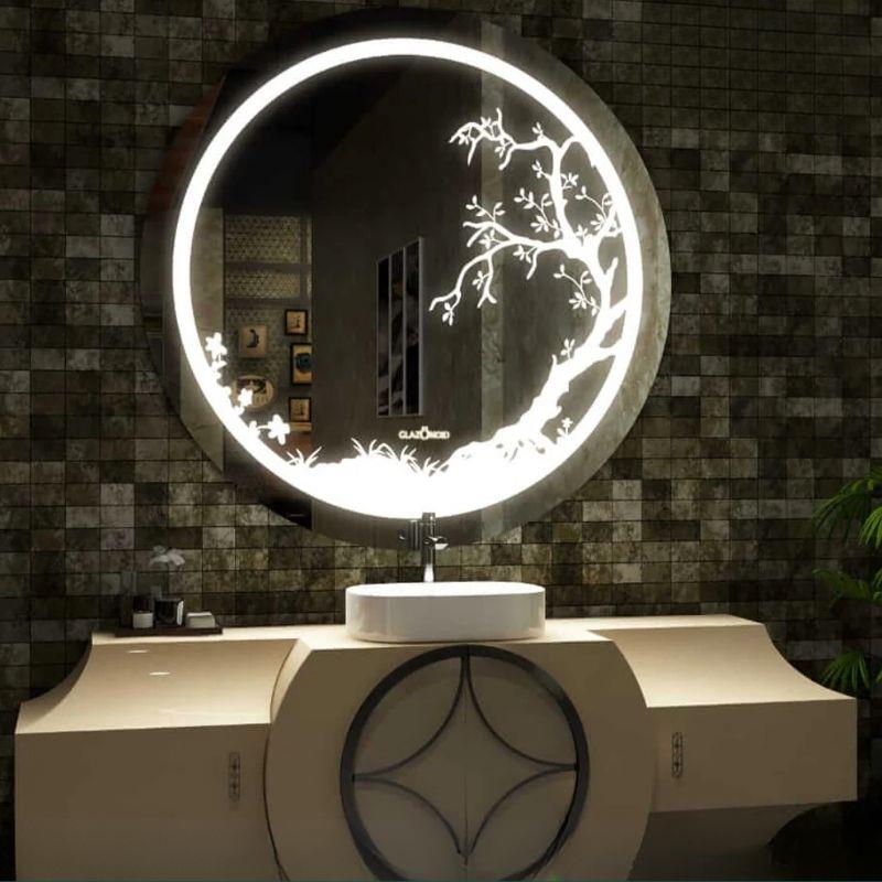 Akıllı Yuvarlak Dokunmatik LED Ayna, Aydınlatmalı Duvara Monte Banyo Aynası, Buğu Önleyici (İsteğe Bağlı/İhtiyaç Halinde) ve Dimmer Dokunmatik Anahtarlı Ayna, Su Geçirmez Yuvarlak Aydınlatmalı Makyaj Aynası