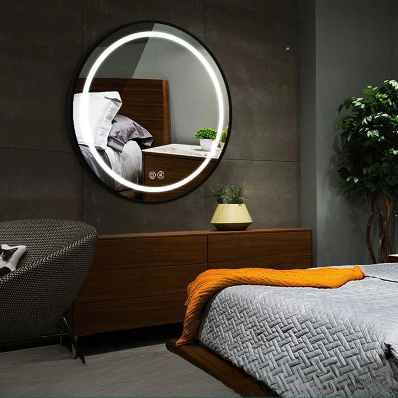 Akıllı Yuvarlak Dokunmatik LED Ayna, Aydınlatmalı Duvara Monte Banyo Aynası, Buğu Önleyici (İsteğe Bağlı/İhtiyaç Halinde) ve Dimmer Dokunmatik Anahtarlı Ayna, Su Geçirmez Yuvarlak Aydınlatmalı Makyaj Aynası