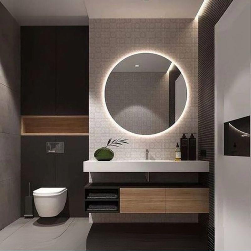 Akıllı Yuvarlak Dokunmatik LED Ayna, Aydınlatmalı Duvara Monte Banyo Aynası, Buğu Önleyici (İsteğe Bağlı/İhtiyaç Üzerine) ve Dimmer Dokunmatik Anahtarlı Ayna, Su Geçirmez Yuvarlak Aydınlatmalı Makyaj Aynası