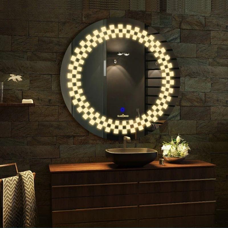 Akıllı Yuvarlak Dokunmatik LED Ayna, Aydınlatmalı Duvara Monte Banyo Aynası, Buğu Önleyici (İsteğe Bağlı/İhtiyaç Halinde) ve Dimmer Dokunmatik Anahtarlı Ayna, Su Geçirmez Yuvarlak Aydınlatmalı Makyaj Aynası