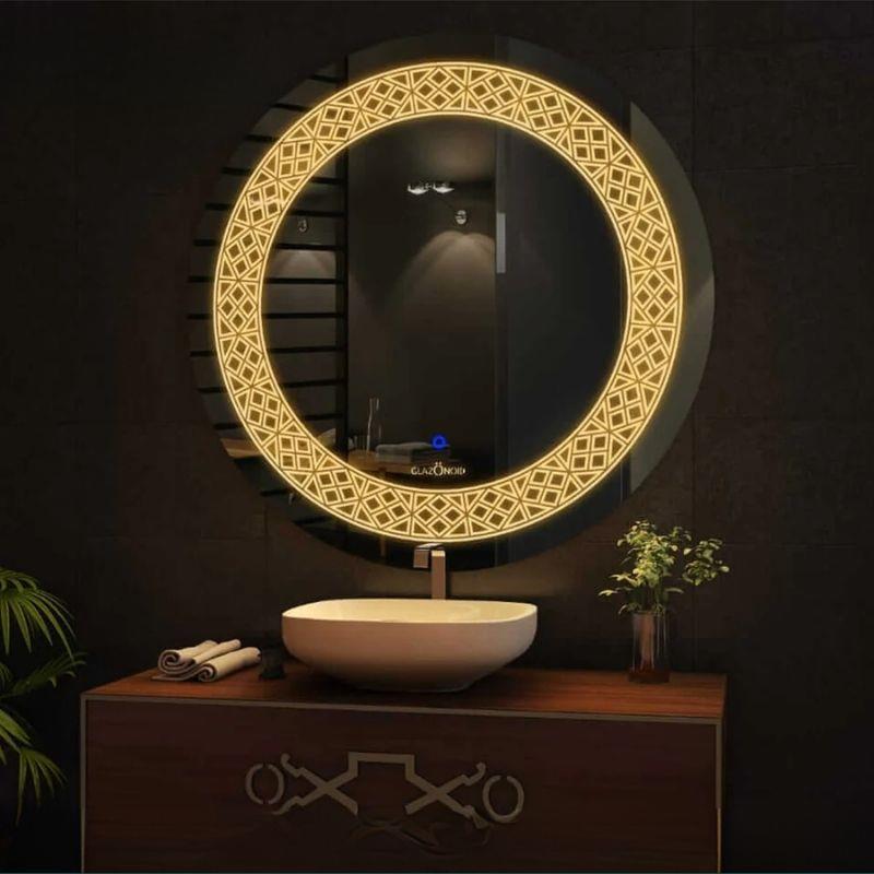 Akıllı Yuvarlak Dokunmatik LED Ayna, Aydınlatmalı Duvara Monte Banyo Aynası, Buğu Önleyici (İsteğe Bağlı/İhtiyaç Halinde) ve Dimmer Dokunmatik Anahtarlı Ayna, Su Geçirmez Yuvarlak Aydınlatmalı Makyaj Aynası