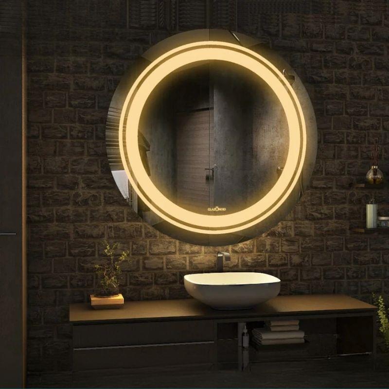 Akıllı Yuvarlak Dokunmatik LED Ayna, Aydınlatmalı Duvara Monte Banyo Aynası, Buğu Önleyici (İsteğe Bağlı/İhtiyaç Halinde) ve Dimmer Dokunmatik Anahtarlı Ayna, Su Geçirmez Yuvarlak Aydınlatmalı Makyaj Aynası