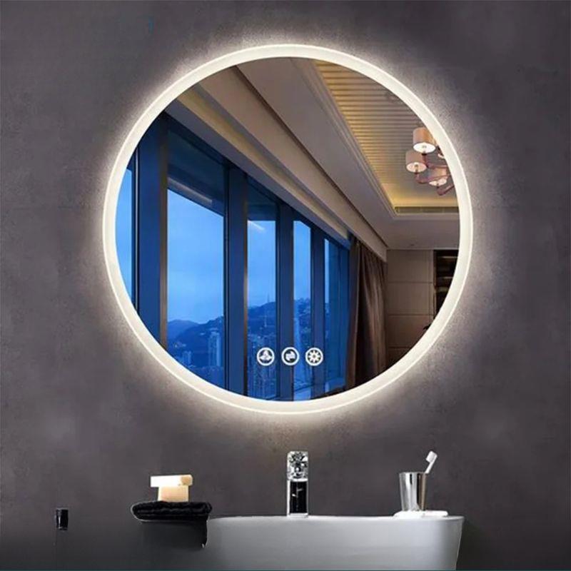 Akıllı Yuvarlak Dokunmatik LED Ayna, Aydınlatmalı Duvara Monte Banyo Aynası, Buğu Önleyici (İsteğe Bağlı/İhtiyaç Halinde) ve Dimmer Dokunmatik Anahtarlı Ayna, Su Geçirmez Yuvarlak Aydınlatmalı Makyaj Aynası