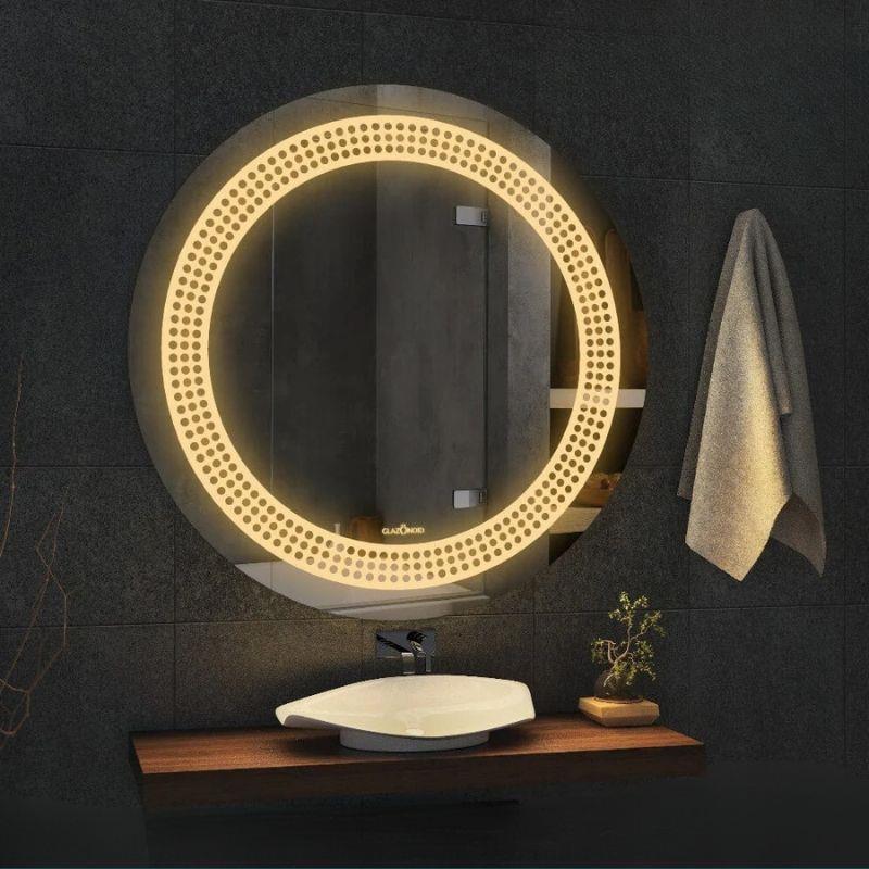 Akıllı Yuvarlak Dokunmatik LED Ayna, Aydınlatmalı Duvara Monte Banyo Aynası, Buğu Önleyici (İsteğe Bağlı/İhtiyaç Halinde) ve Dimmer Dokunmatik Anahtarlı Ayna, Su Geçirmez Yuvarlak Aydınlatmalı Makyaj Aynası