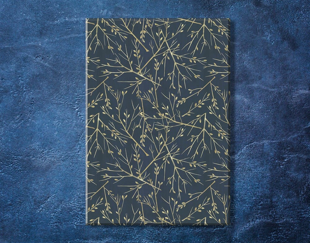 Altın Dal Desenli Mavi Kanvas Tablo