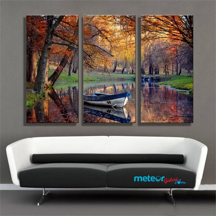 Sonbaharda Göl Kenarı Kanvas Tablo