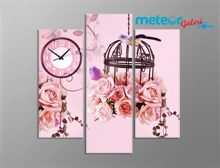 Kafesteki Çiçekli Kuş Kanvas Tablo