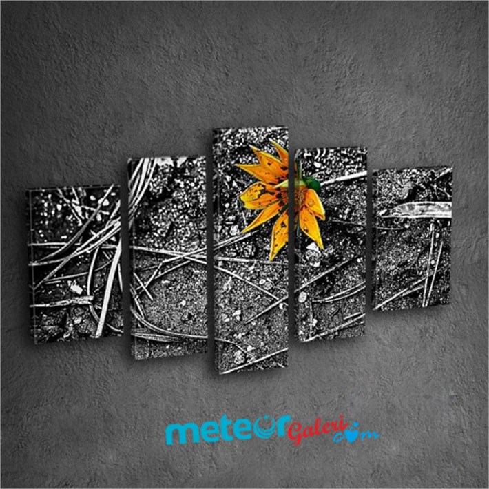 Sarı Çiçek Siyah Beyazlı Kanvas Tablo