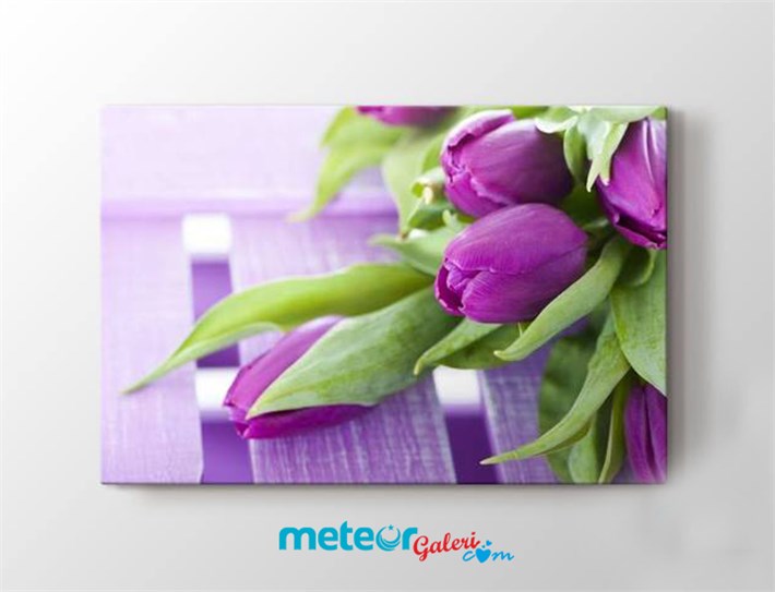 Mor Laleli Buket Kanvas Tablo