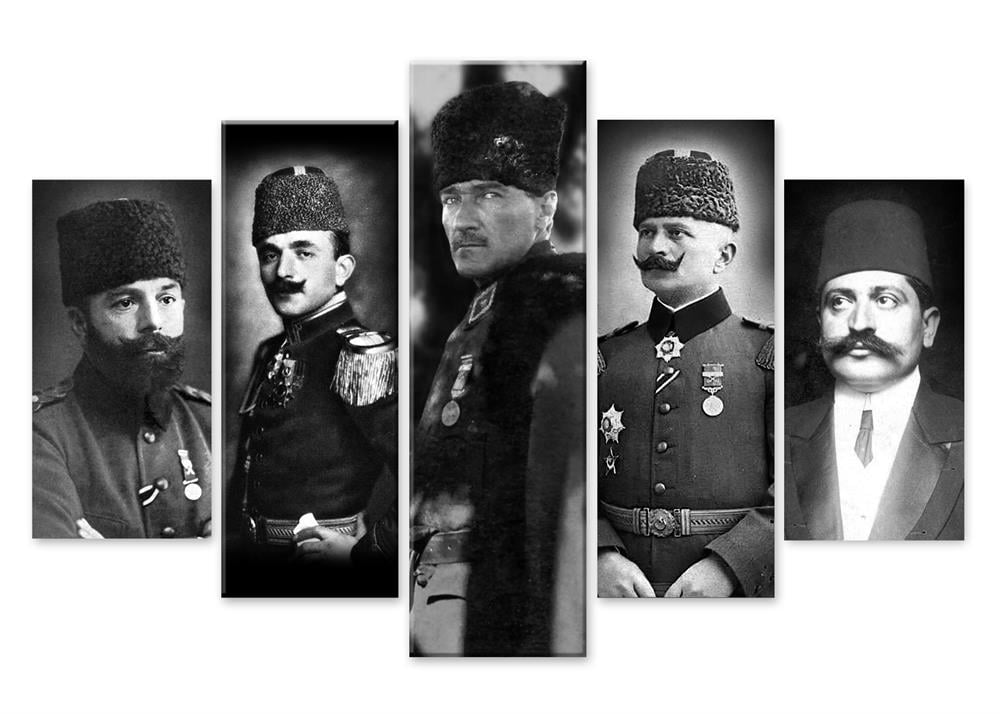 Cemal Paşa, Enver Paşa, ATATÜRK, Fahrettin Paşa, Talat Paşa 5 Parça Kanvas Tablo