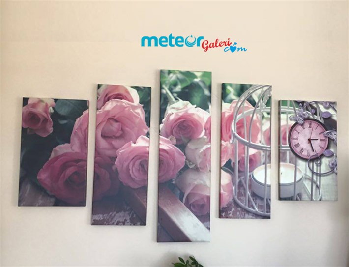 Pembe Güller Romantik Kafesli Kanvas Tablo