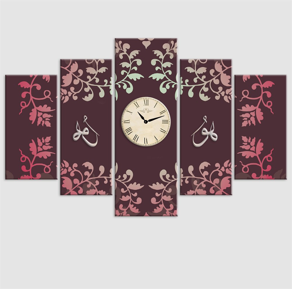 Çiçeklerle Çevrili Dini Saatli Kanvas Tablo