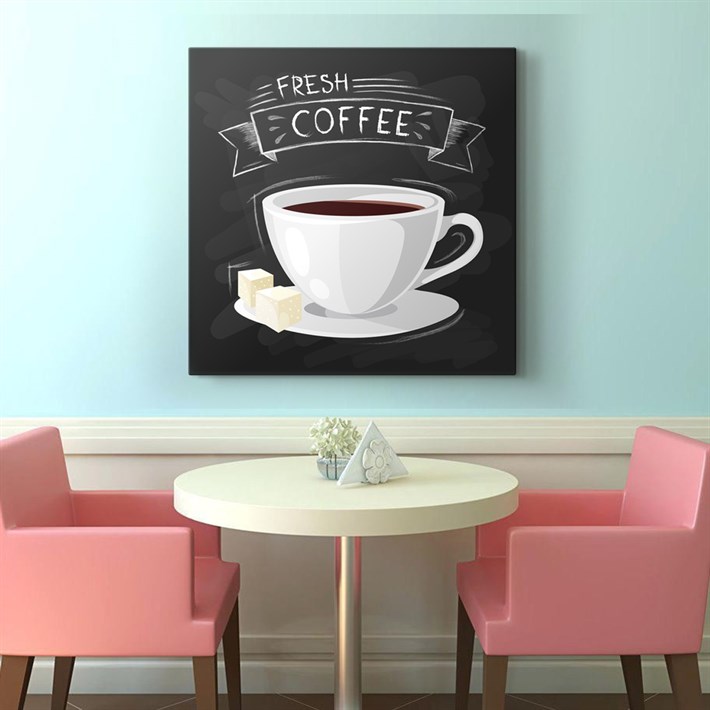 Çizimsel Kahve Fresh Coffee Kanvas Tablo 