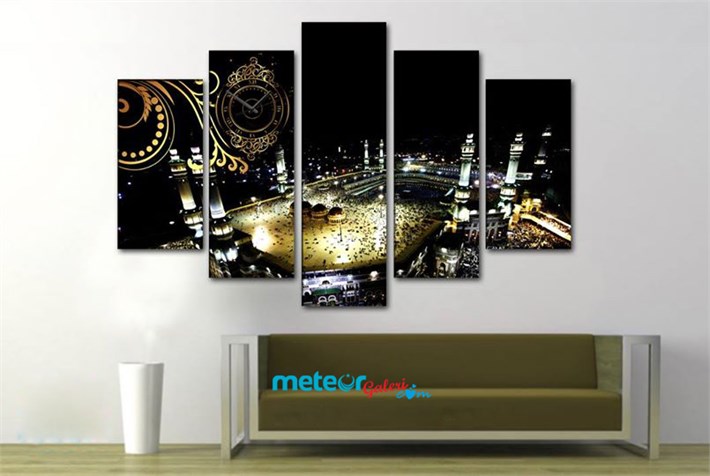 Mekke Kabe  Saatli Kanvas Tablo