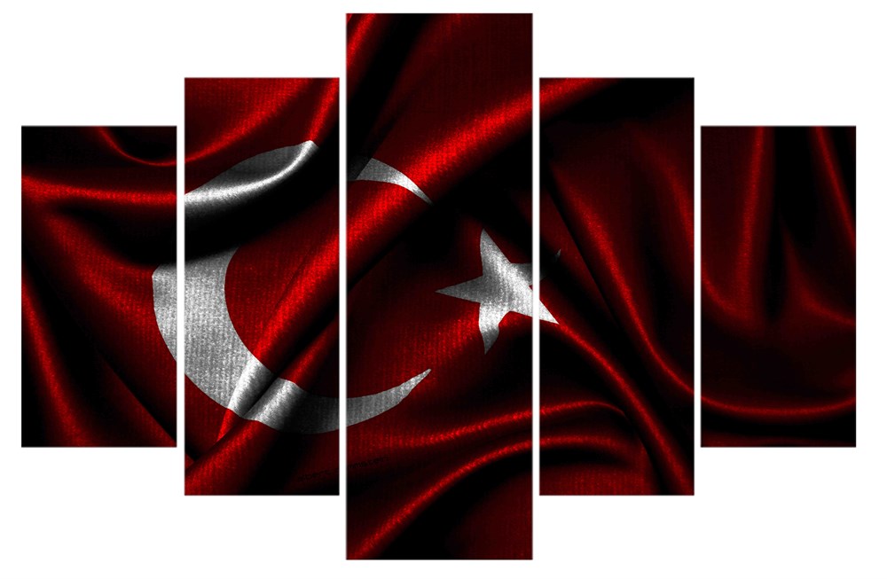 Dalgalanan Türk Bayrağı 5 Parça Kanvas Tablo