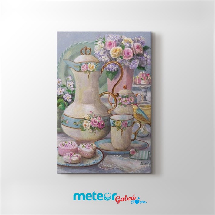 Dekoratif Pembe Kahvalti Kanvas Tablo