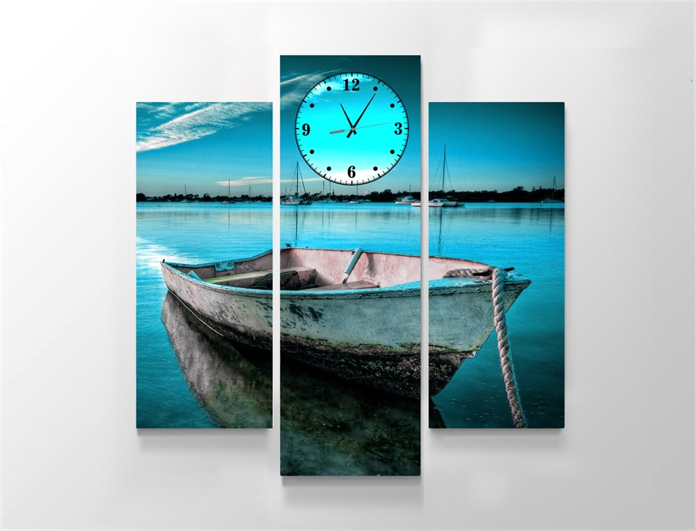 Denizde Sandal Manzaralı Kanvas Tablo saatli canvas hediye 