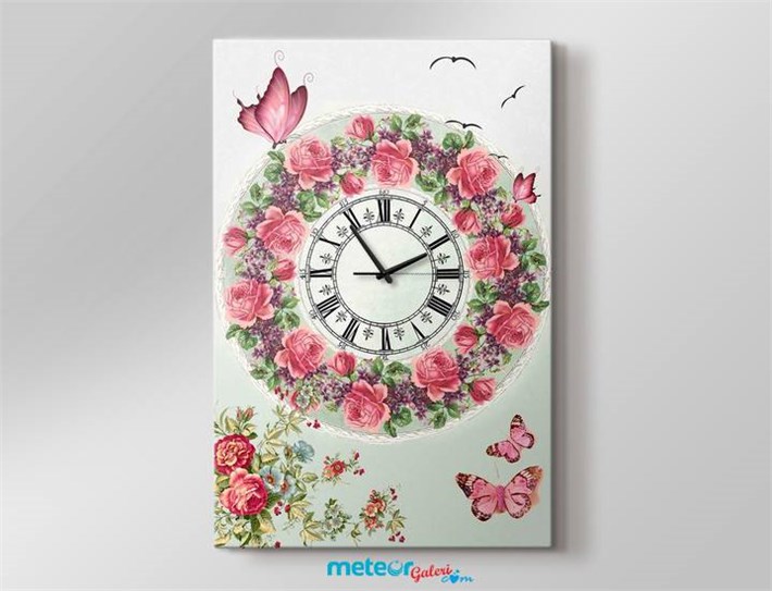 Vintage Çiçekli Kelebek Bahçesi Kanvas Tablo