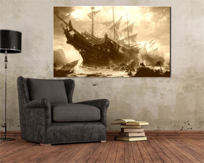 Enkazda Dev Gemi Kanvas Tablo 