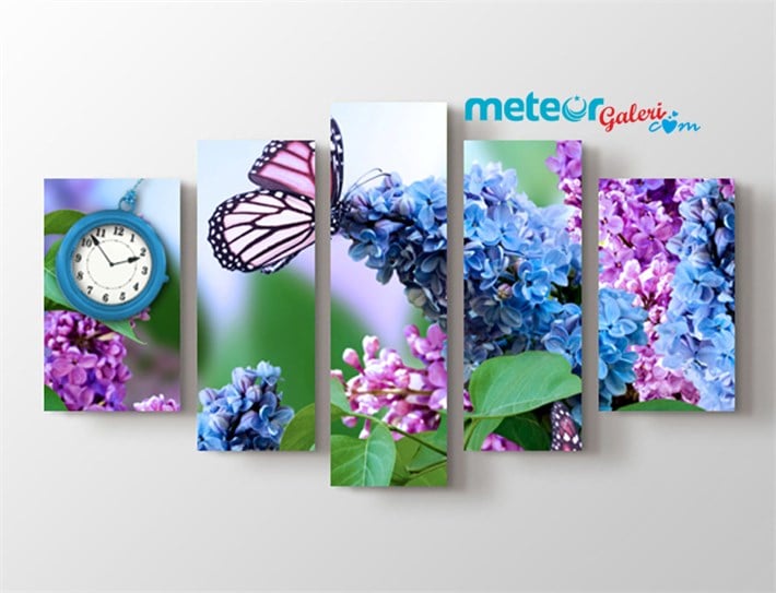 Açan Sümbüllere Konan Kelebek Temalı Kanvas Tablo