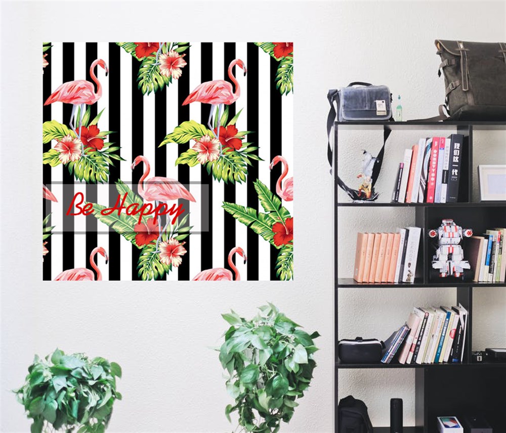 Flamingolar Çiçekli Kanvas Tablo