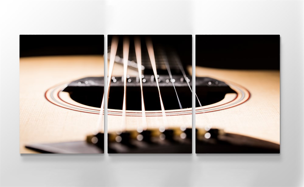 Gitar Resimli 3 Parçalı Kanvas Tablo