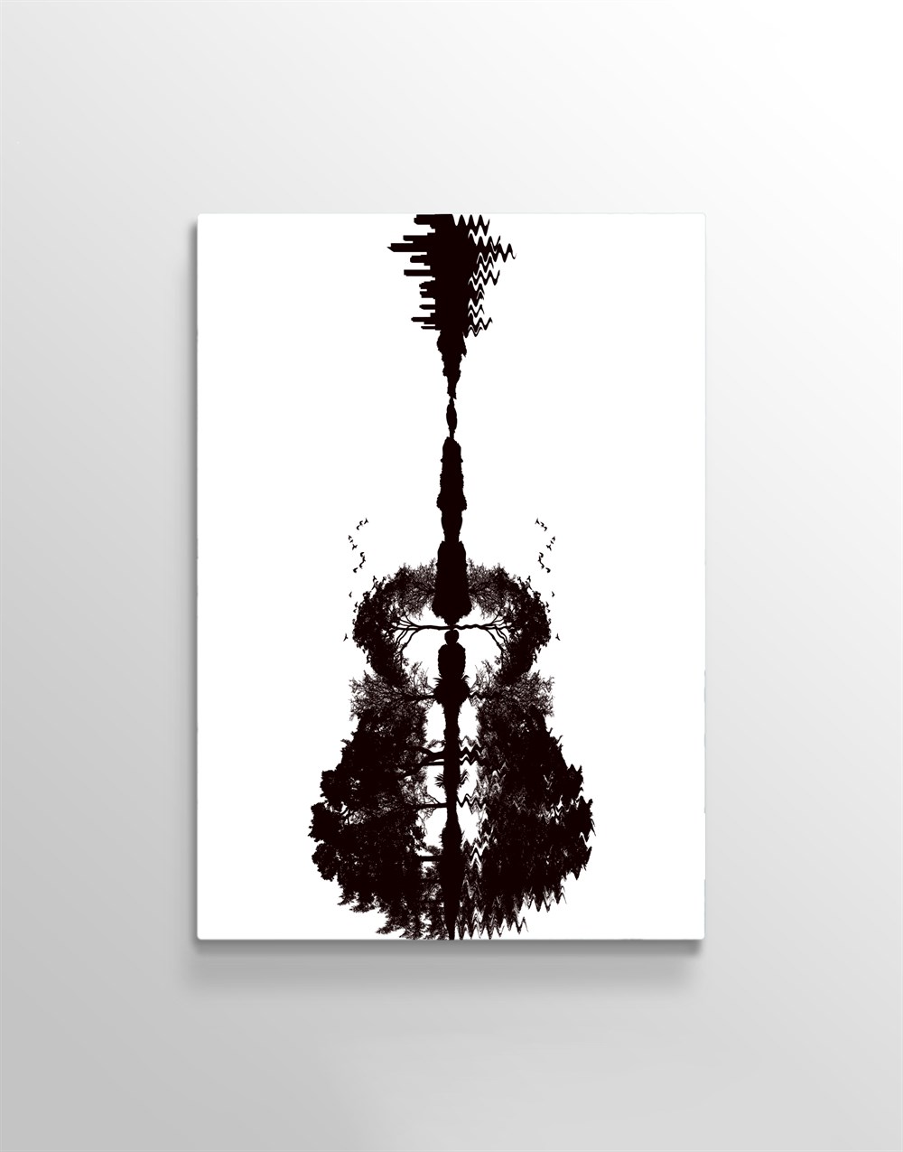 Gitar ve Şehir Sliüetli Kanvas Tablo