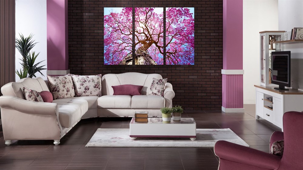 Güçlü Pembe Ağaç Kanvas Tablosu