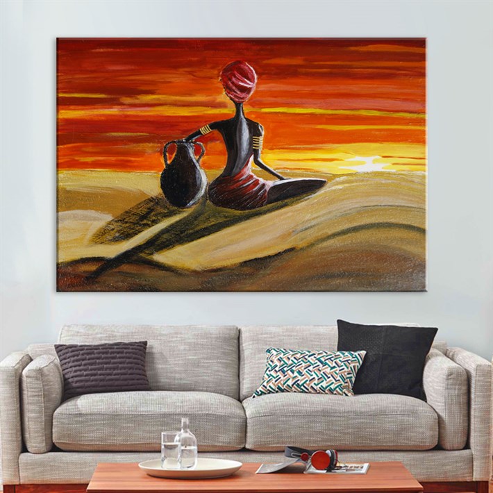 Gün Batımı Manzaralı Siyah Afrikalı Kadın Kanvas Tablo