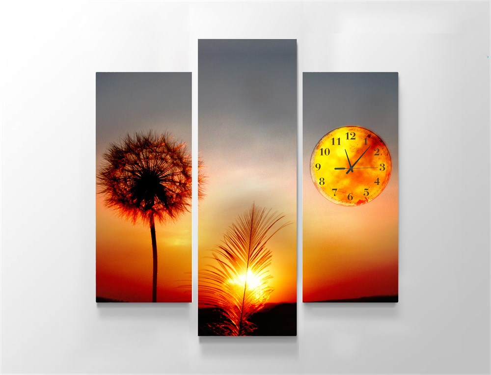 Gün Batımında Karahindiba Çiçeği Saatli Kanvas Tablo
