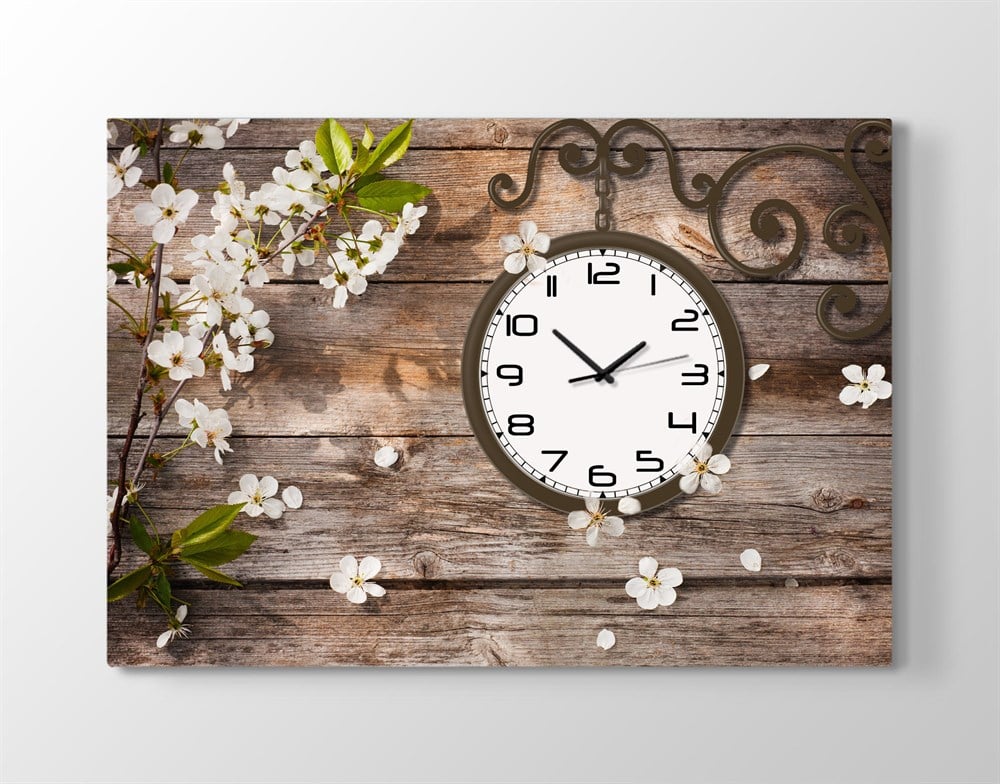 İlkbahar Çiçekli Saatli Kanvas Tablo