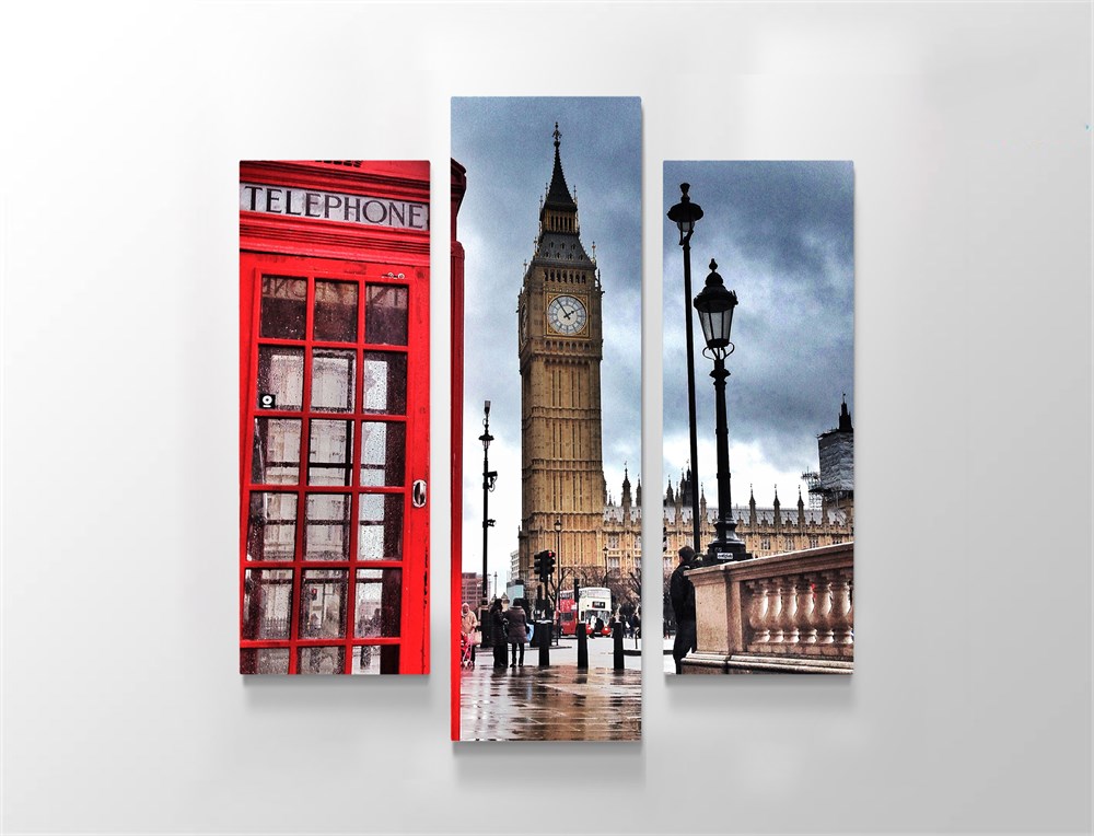 İngiltere 3 Parça Dekoratif Kanvas Tablo