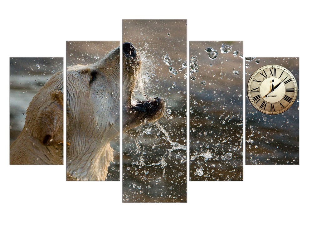 Islanmış Köpek Dekoratif Saatli Kanvas Tablo