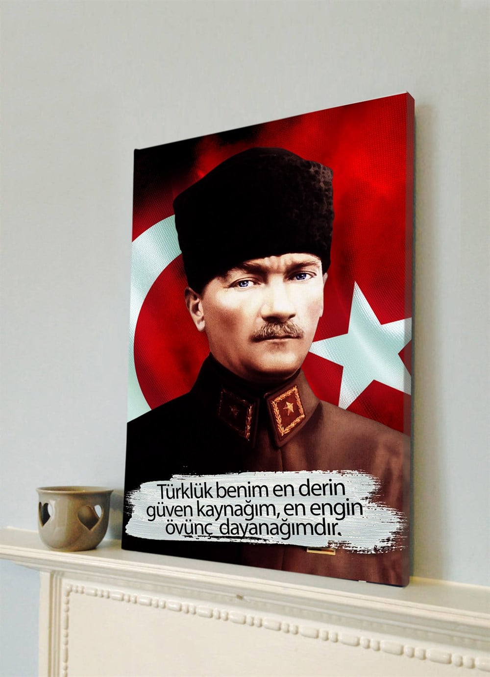 Kalpkalı Atatürk Türk Bayraklı Kanvas Tablo