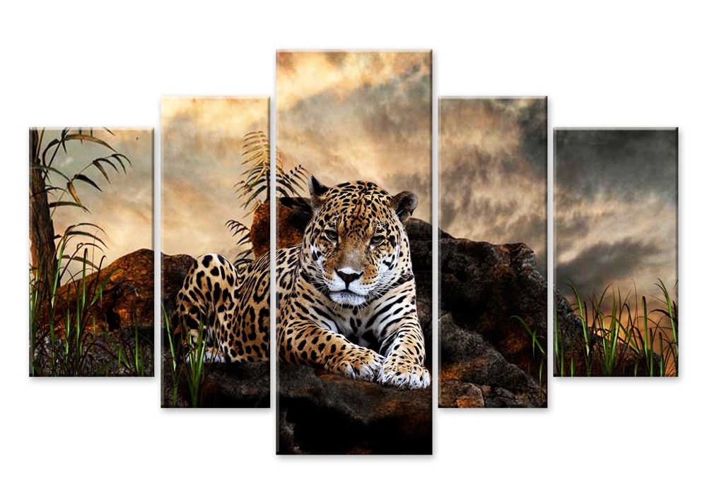 Kaplan Resimli 5 Parça Kanvas Tablo