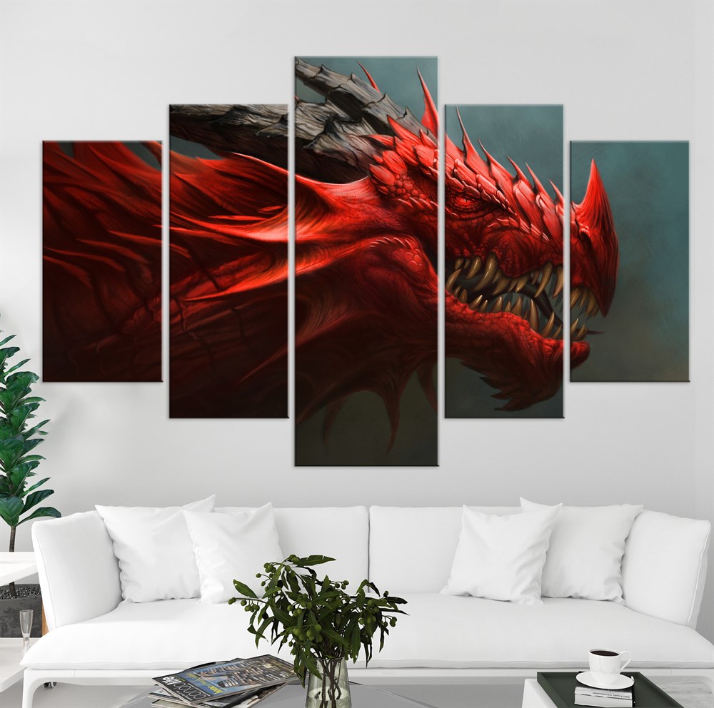 Kırmızı Ejderha Dragon Resimli Kanvas Tablo